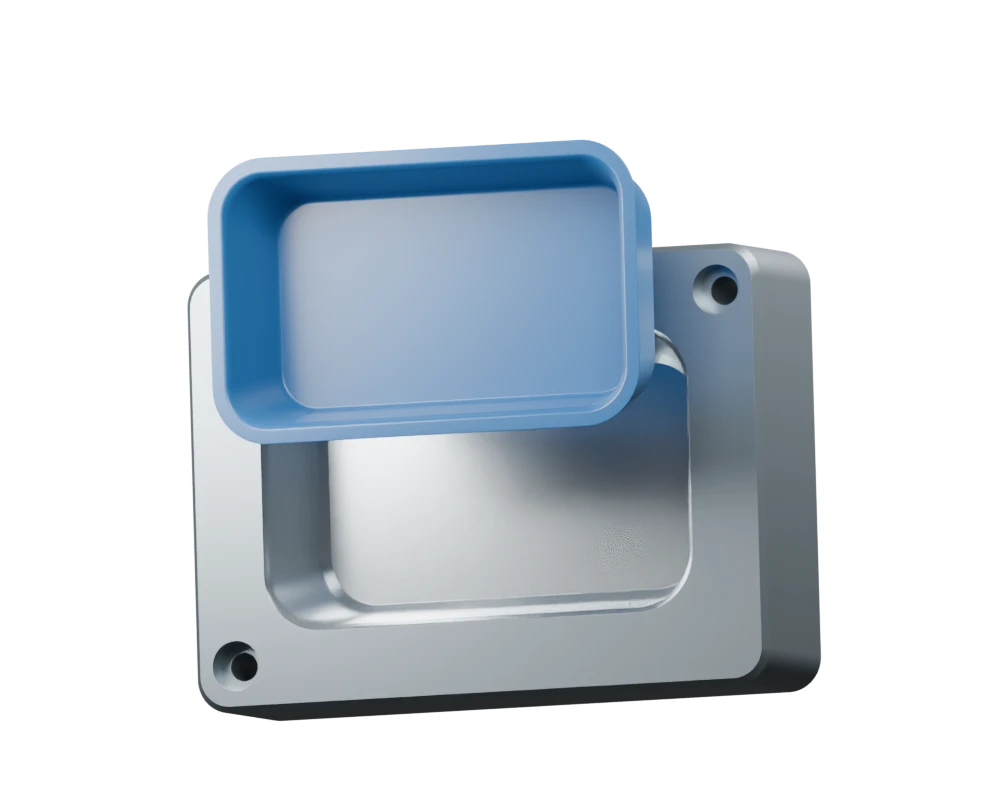 Silver NOVA CrN mould insert with a matching blue plastic shell